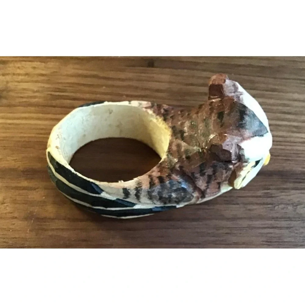 Hand Carved Wood Owl Napkin Rings Set of 6 Rustic Cabin Cottagecore Boho Indie‎